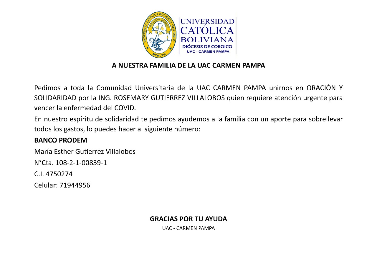 ¡Un llamado a nuestra familia de la UAC-Carmen Pampa